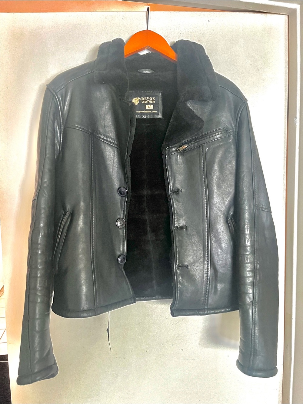 Revox Black Leather Jacket with Shearling Lining